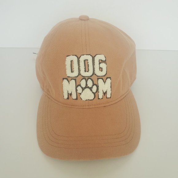 DOG MOM Cap Hat Muted Coral Taupe Sherpa Paw Applique Adjustable - Picture 2 of 5